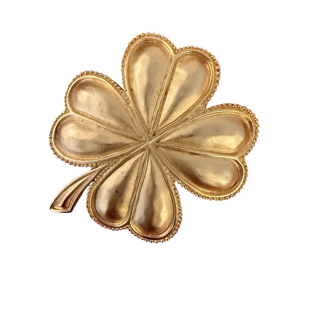 Vintage Signed Karl Lagerfeld Gold Four-Leaf Clover Brooch